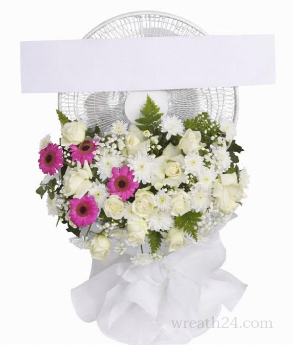 พวงหรีดพัดลมสีขาว ขนาดเล็ก ใช้งานได้จริง เรียบง่าย