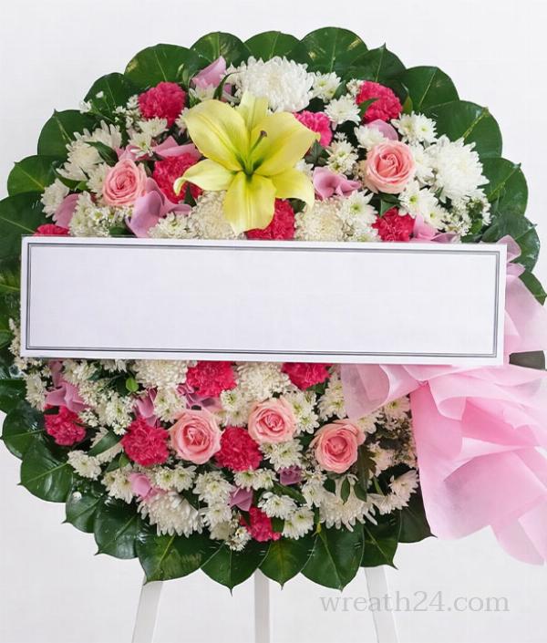 พวงหรีดดอกไม้ขนาดใหญ่ ดอกแน่น เต็มวง เหมาะกับงานศพขนาดใหญ่